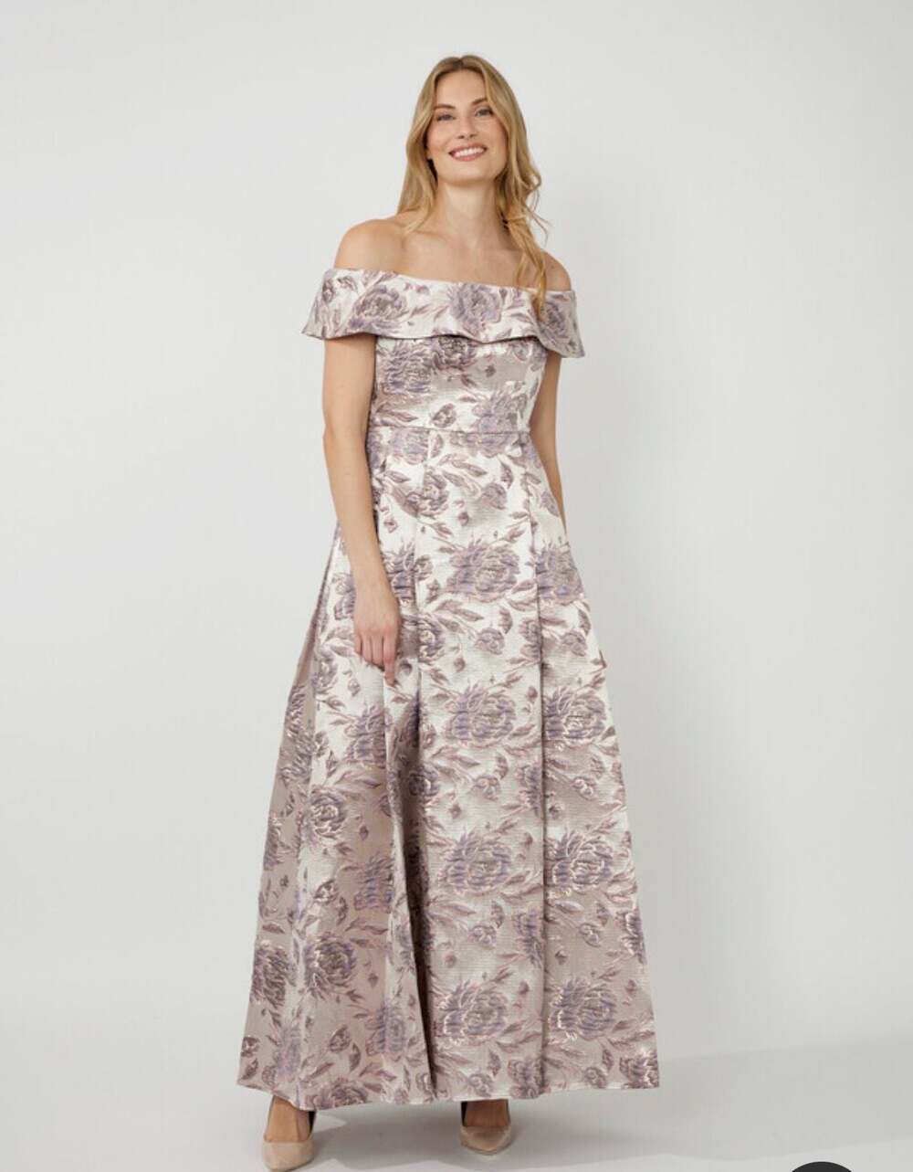 Alex Evenings Metallic Floral Brocade Off-The-Shoulder Ballgown Style 8181177